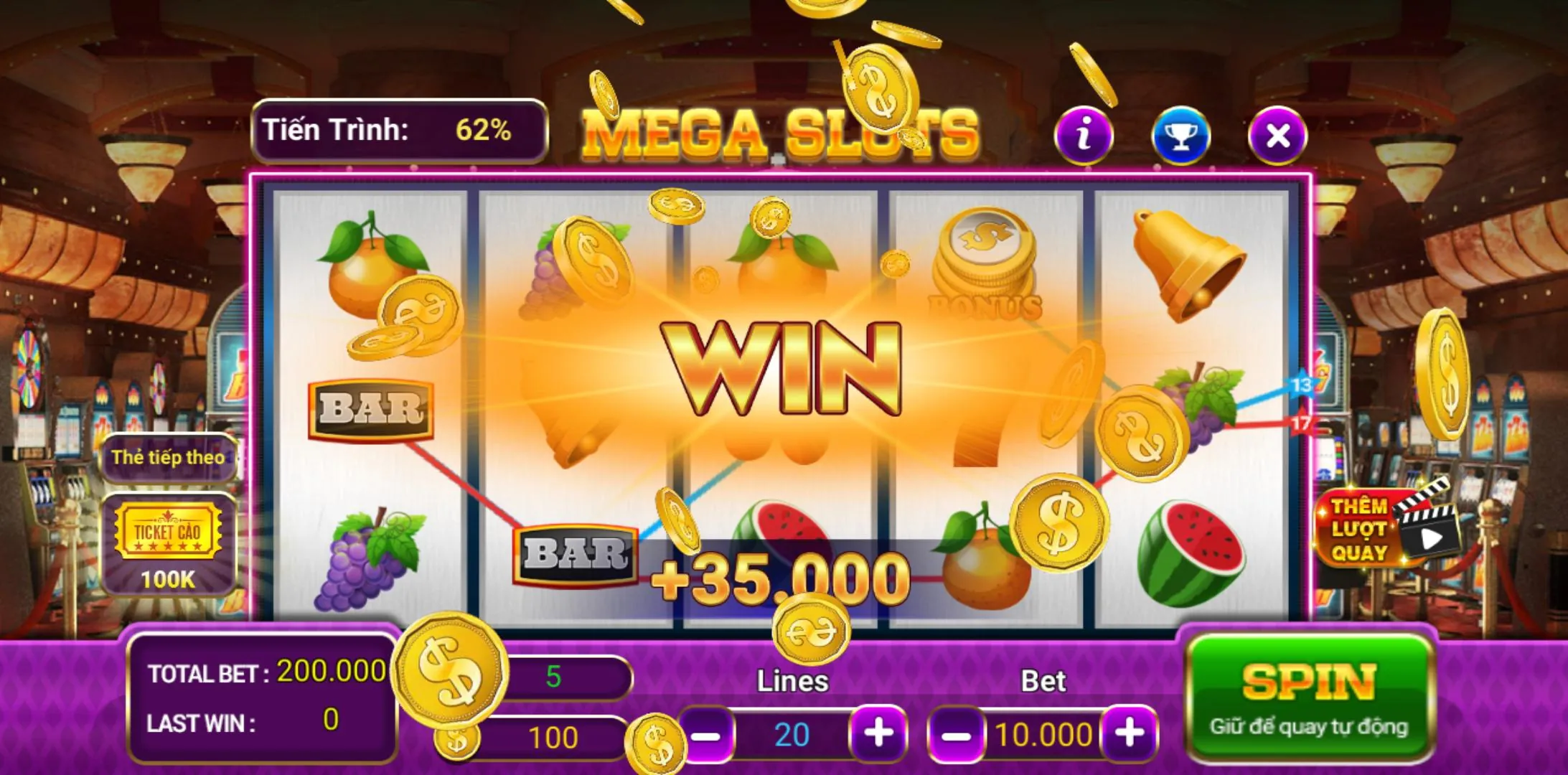 Hình ảnh một giải jackpot lũy tiến khổng lồ với tiền vàng và biểu tượng chiến thắng, minh họa cơ hội thắng lớn lô đề online